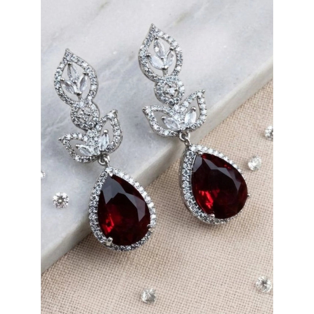 Generic Women's Brass Silver Plated Drop Earrings (Red) Main image