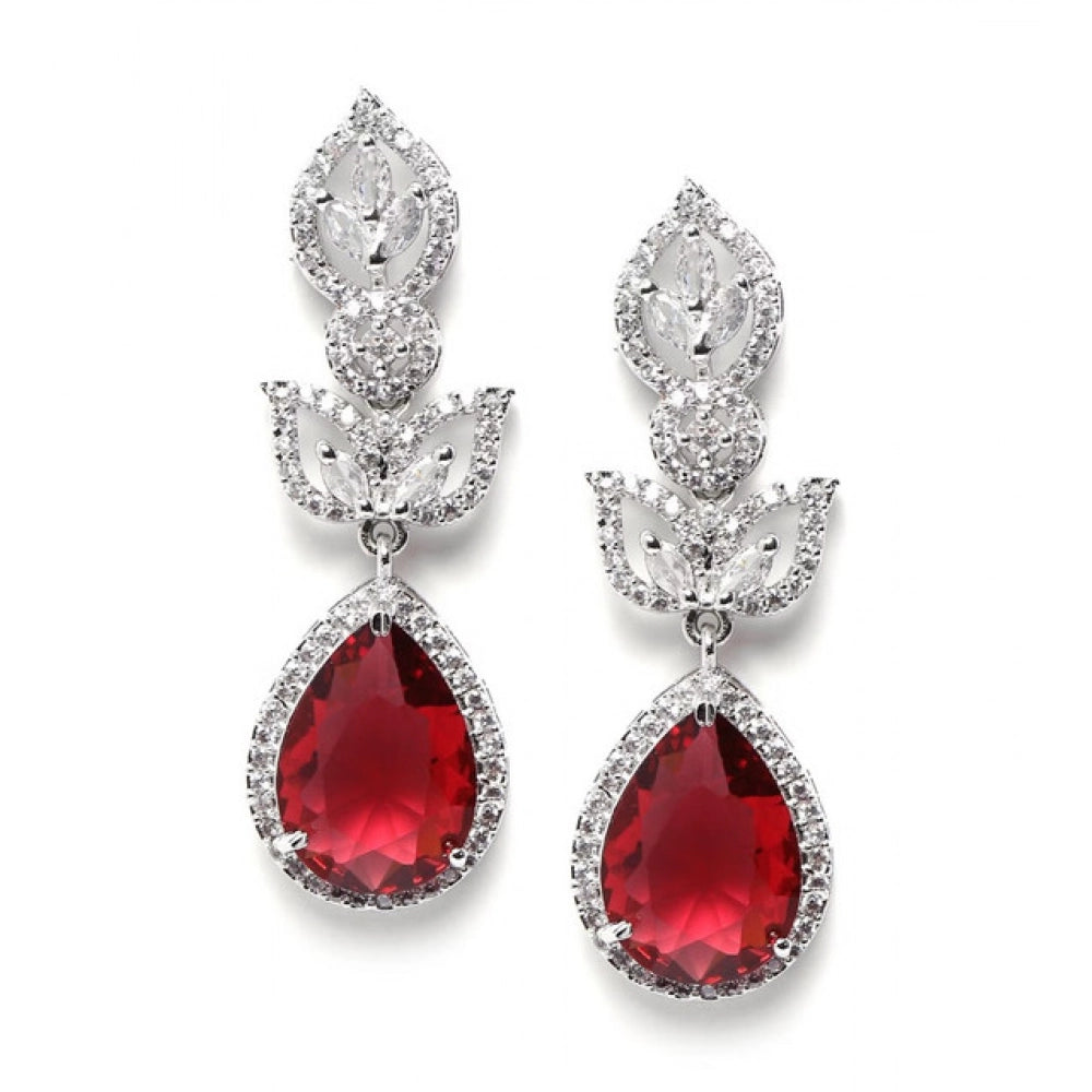 Generic Women's Brass Silver Plated Drop Earrings (Red) Secondary image