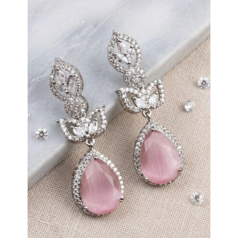 Generic Women's Brass Silver Plated Drop Earrings (Pink) Main image