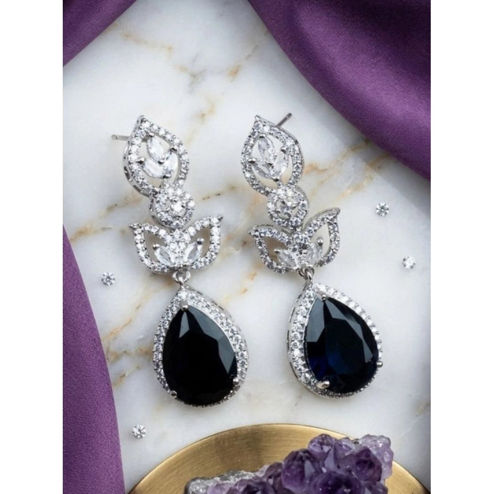 Generic Women's Brass Silver Plated Drop Earrings (Blue) Main image