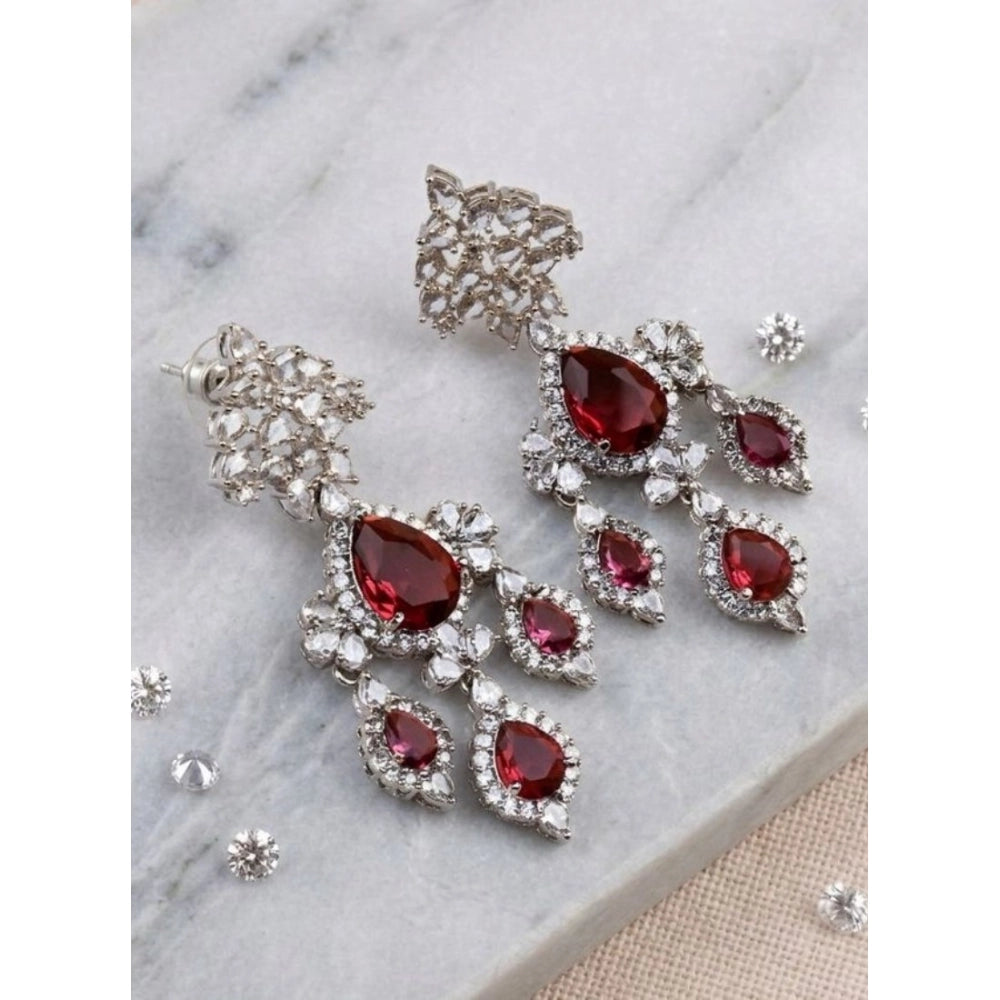 Generic Women's Brass Silver Plated Drop Earrings (Red) Main image