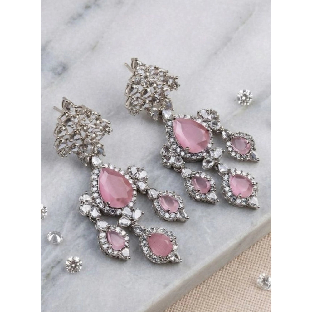 Generic Women's Brass Silver Plated Drop Earrings (Pink) Main image