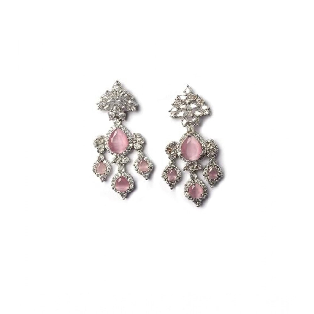 Generic Women's Brass Silver Plated Drop Earrings (Pink) Secondary image