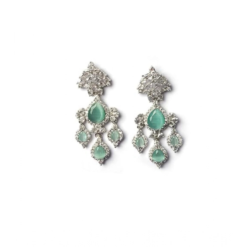 Generic Women's Brass Silver Plated Drop Earrings (Turquoise) Secondary image