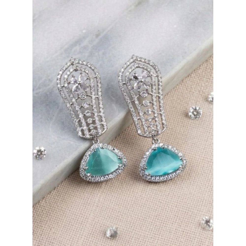 Generic Women's Brass Silver Plated Drop Earrings (Turquoise) Main image
