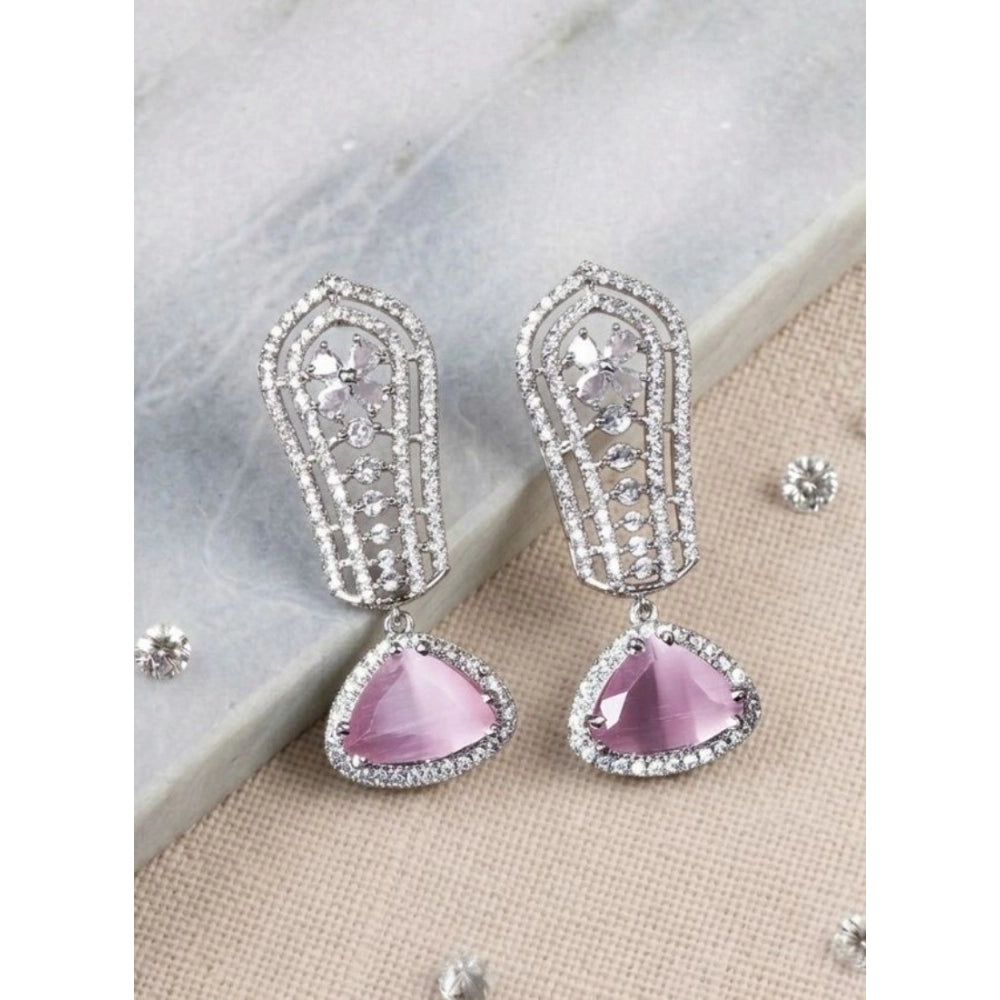 Generic Women's Brass Silver Plated Drop Earrings (Pink) Main image