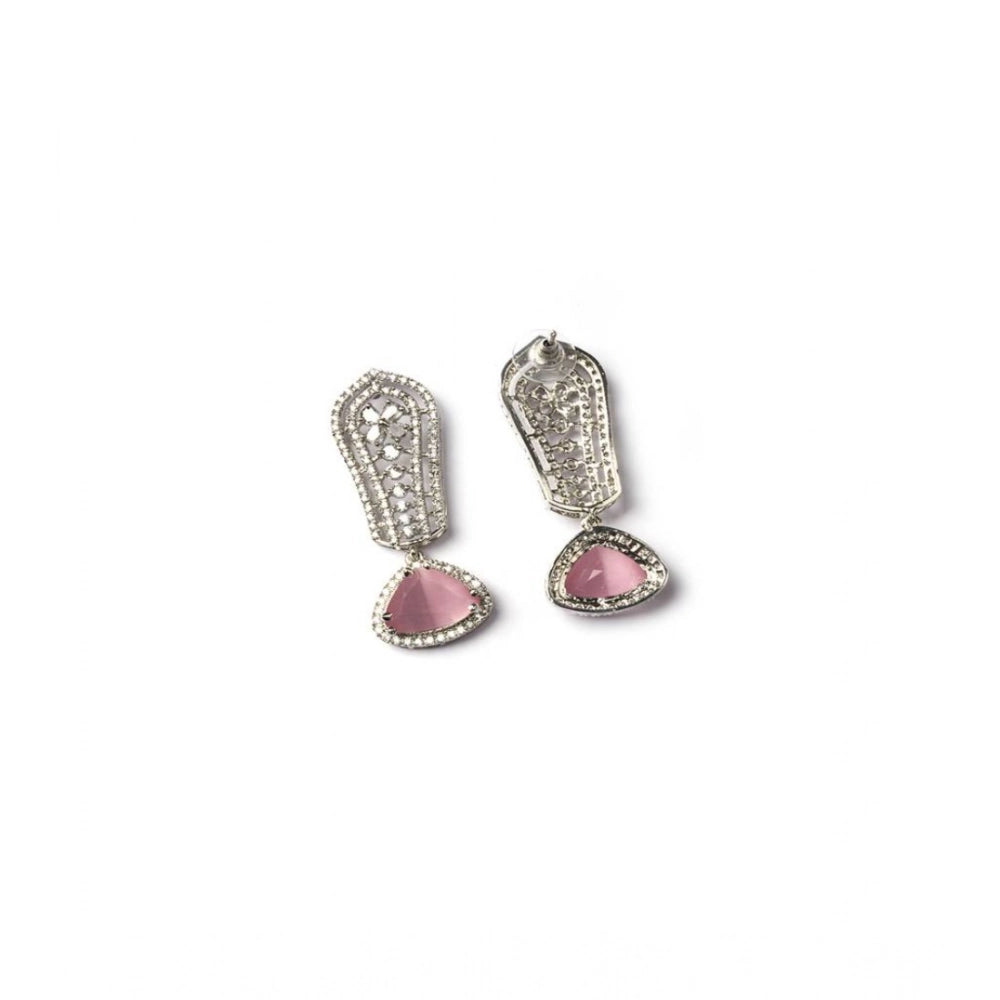 Generic Women's Brass Silver Plated Drop Earrings (Pink) Secondary image