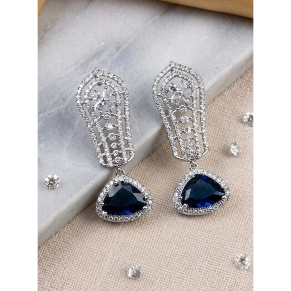 Generic Women's Brass Silver Plated Drop Earrings (Blue) Main image