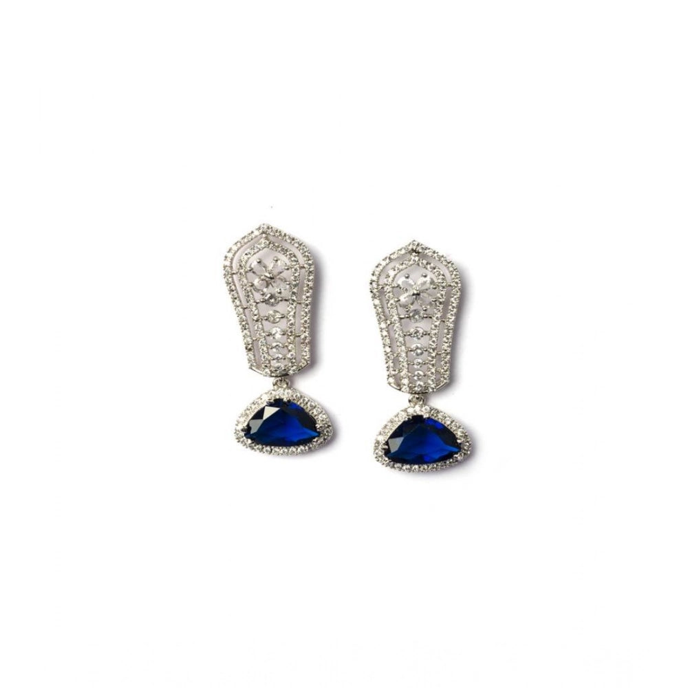 Generic Women's Brass Silver Plated Drop Earrings (Blue) Secondary image