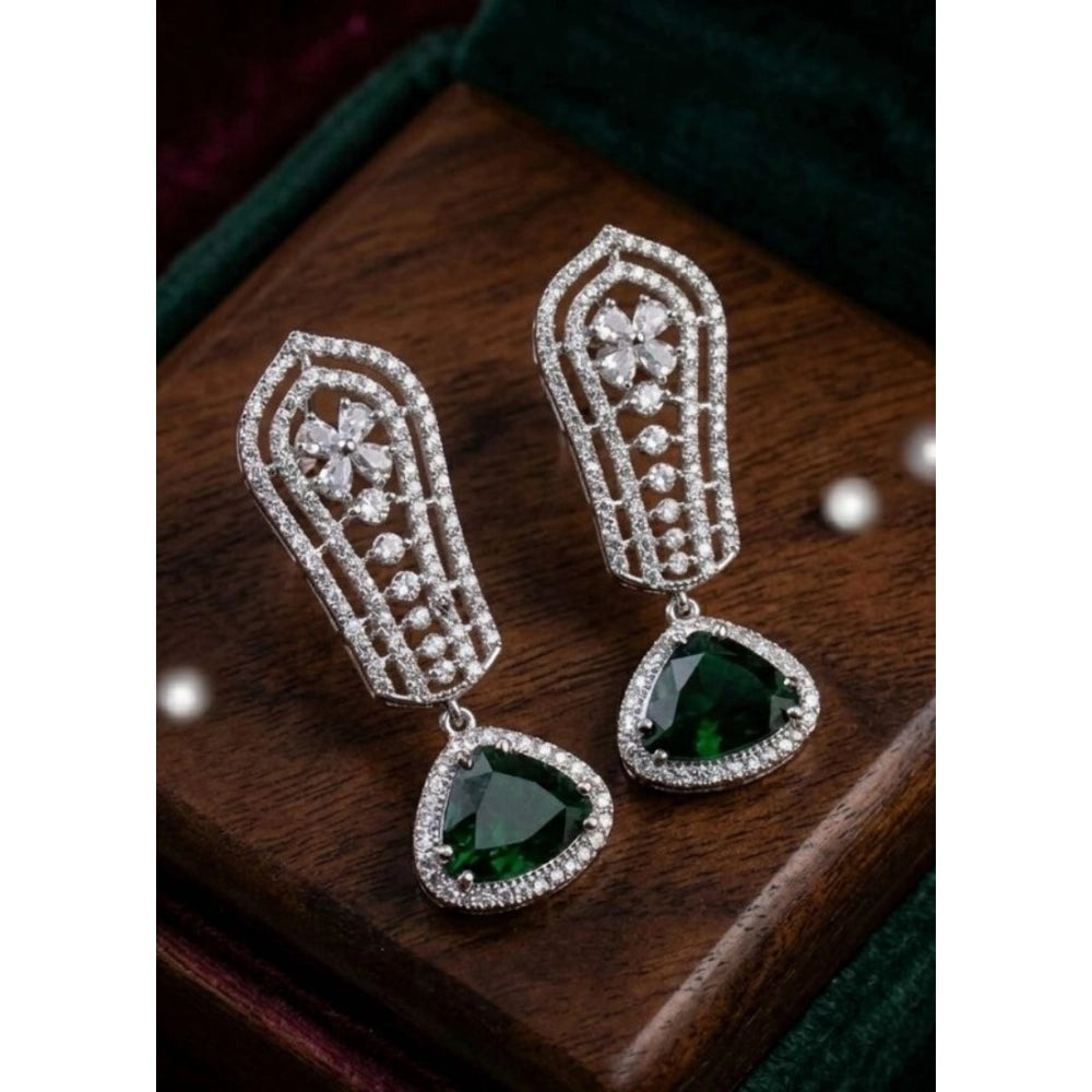 Generic Women's Brass Silver Plated Drop Earrings (Green) Main image