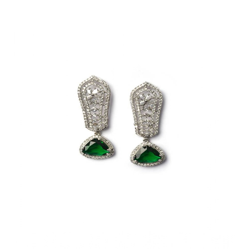 Generic Women's Brass Silver Plated Drop Earrings (Green) Secondary image