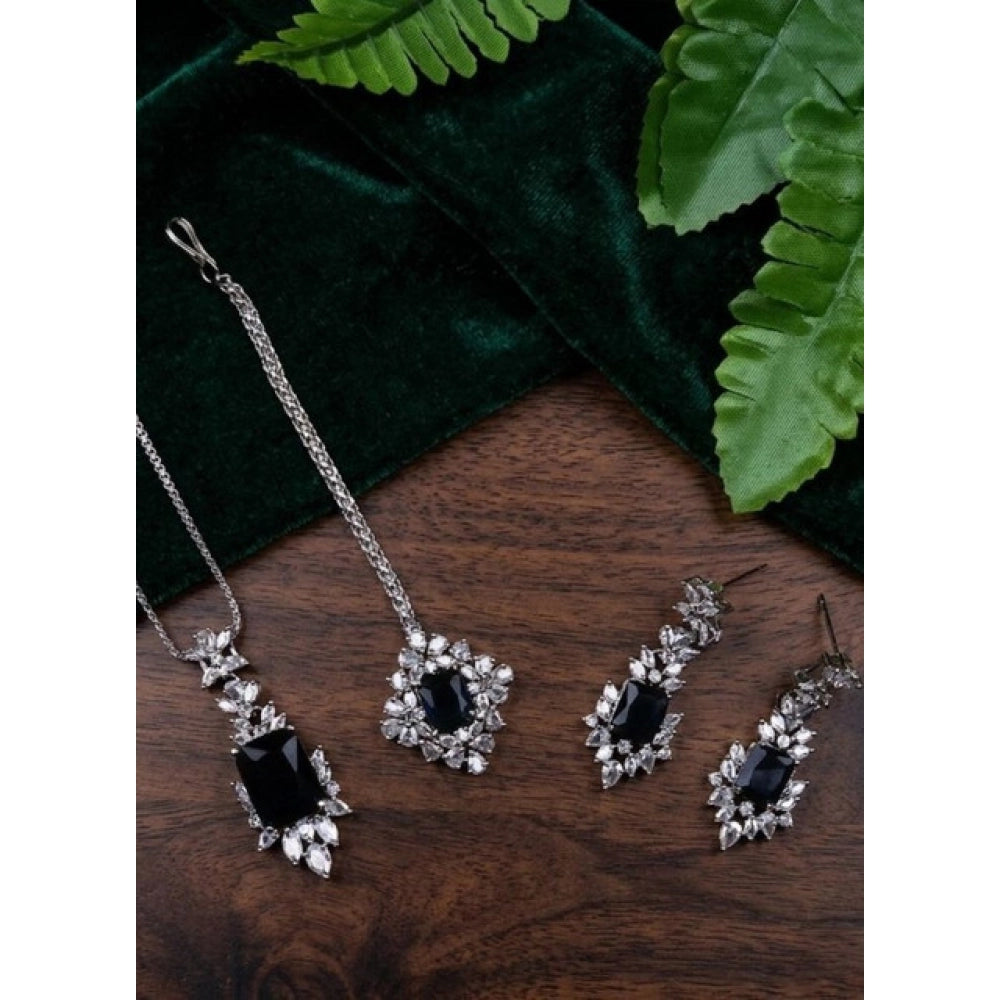 Generic Women's Brass Silver Plated Pendant Set (Blue) Main image