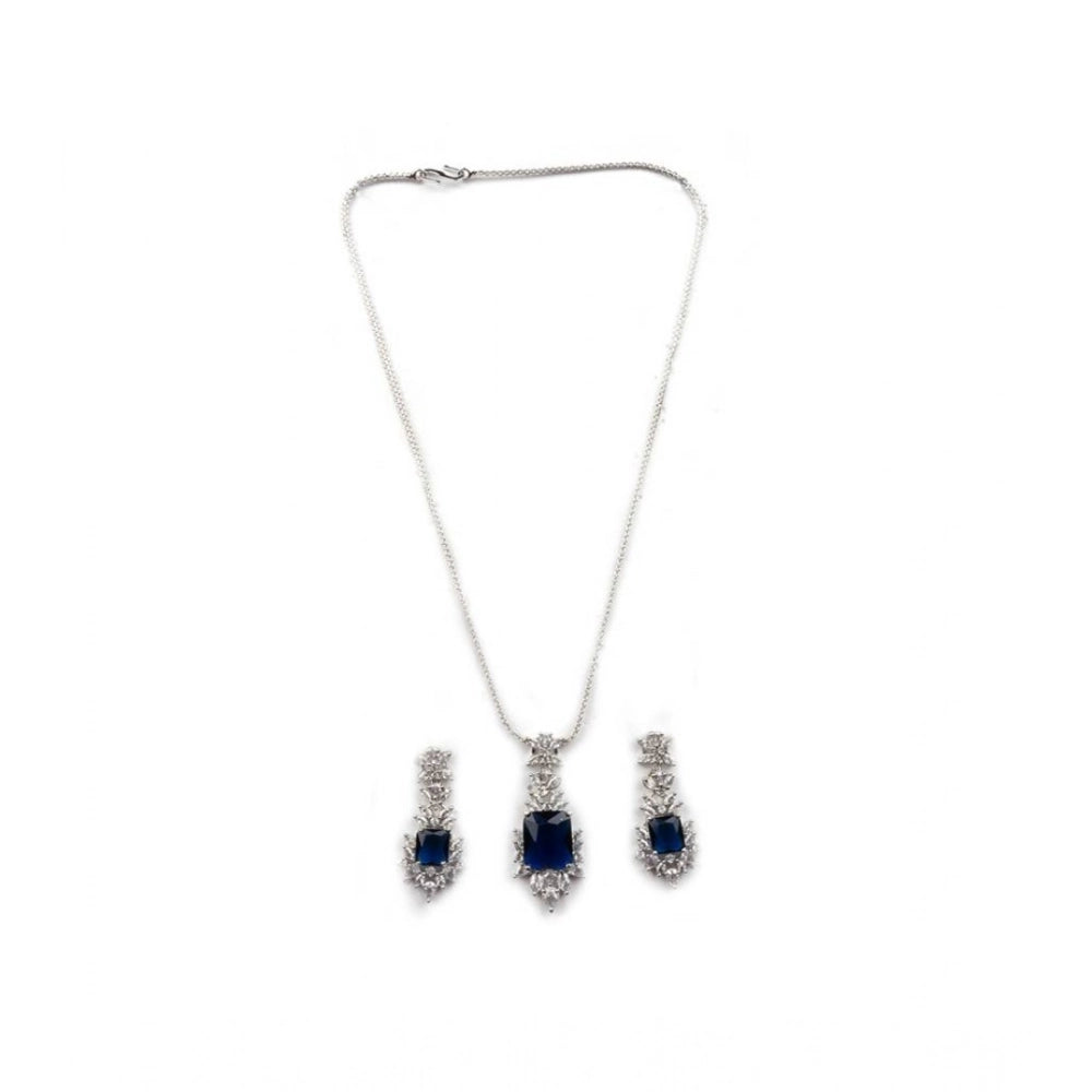 Generic Women's Brass Silver Plated Pendant Set (Blue) Secondary image