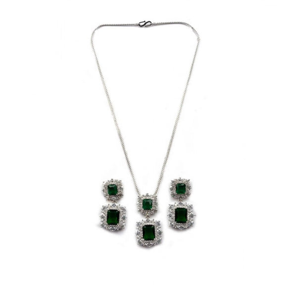 Generic Women's Brass Silver Plated Pendant Set (Green)