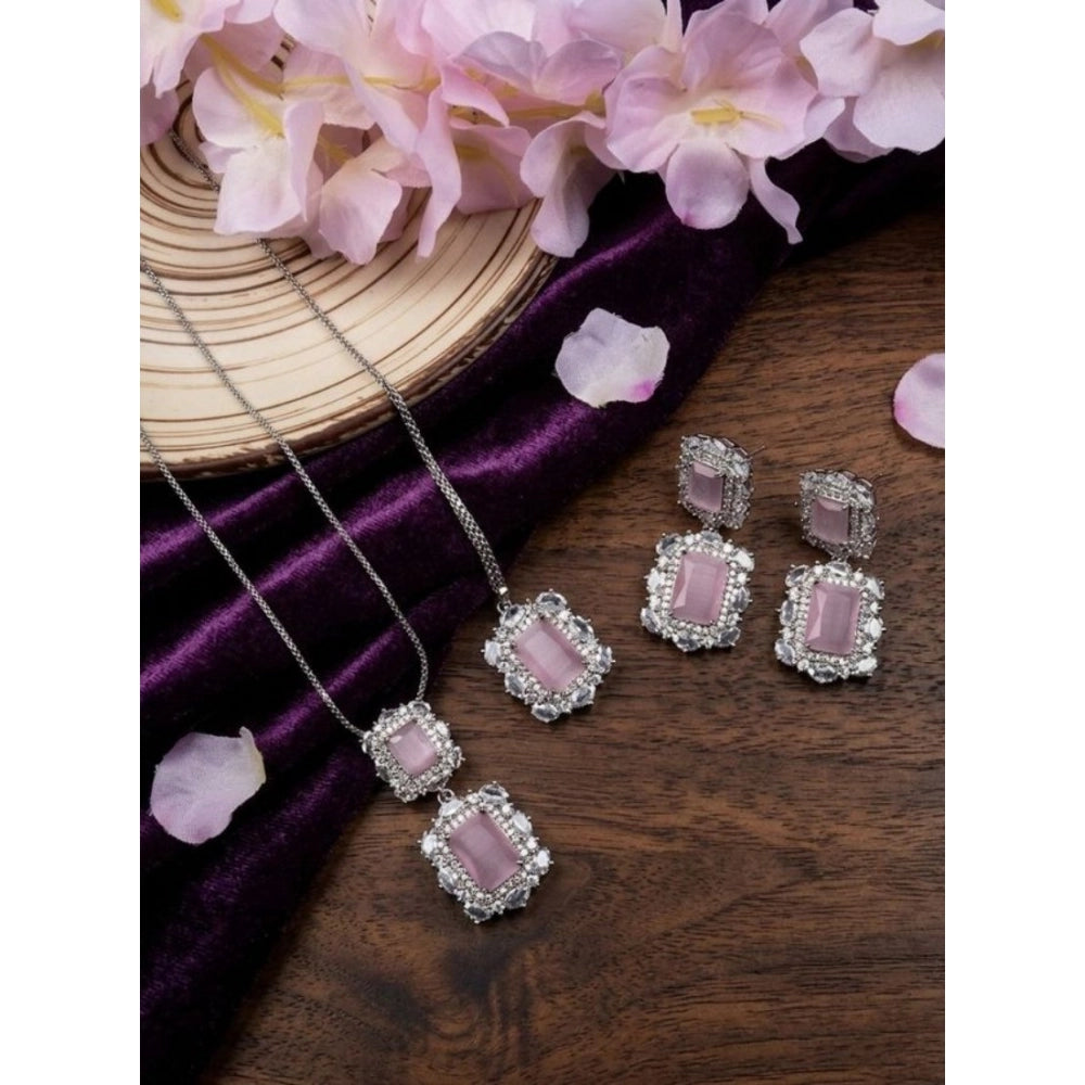 Generic Women's Brass Silver Plated Pendant Set (Pink) Main image