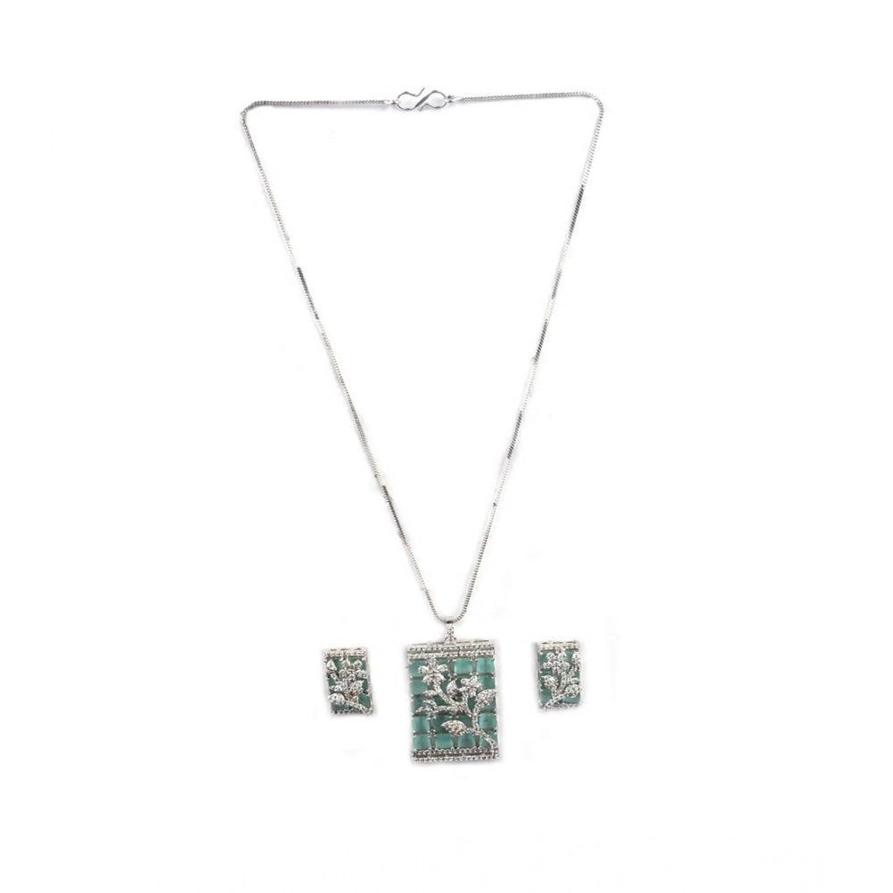 Generic Women's Brass Silver Plated Pendant Set (Turquoise) Secondary image