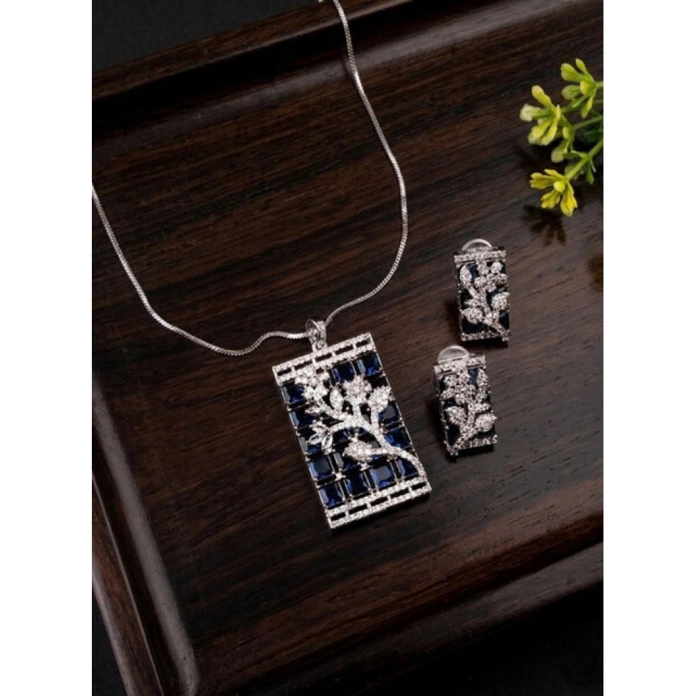 Generic Women's Brass Silver Plated Pendant Set (Blue) Main image
