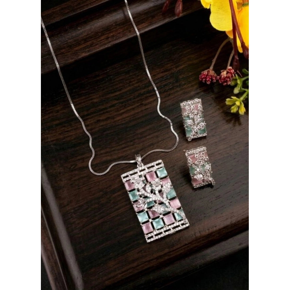 Generic Women's Brass Silver Plated Pendant Set (Multicolor) Main image