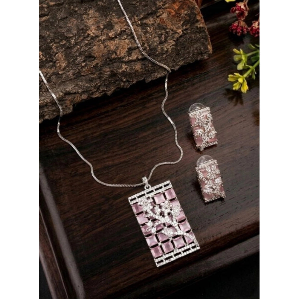 Generic Women's Brass Silver Plated Pendant Set (Pink) Main image