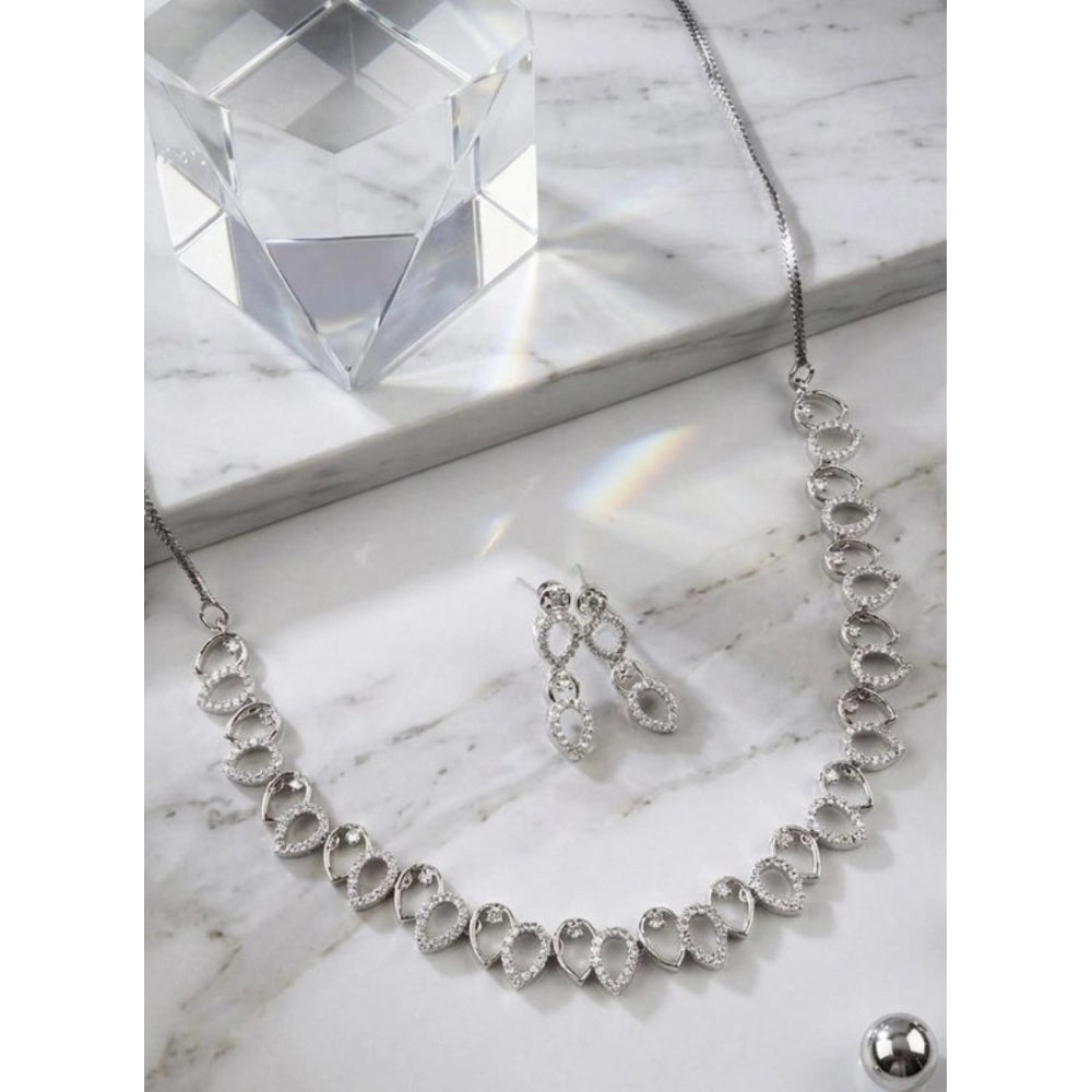 Generic Women's Brass Silver Plated Necklace set (Silver) Main image