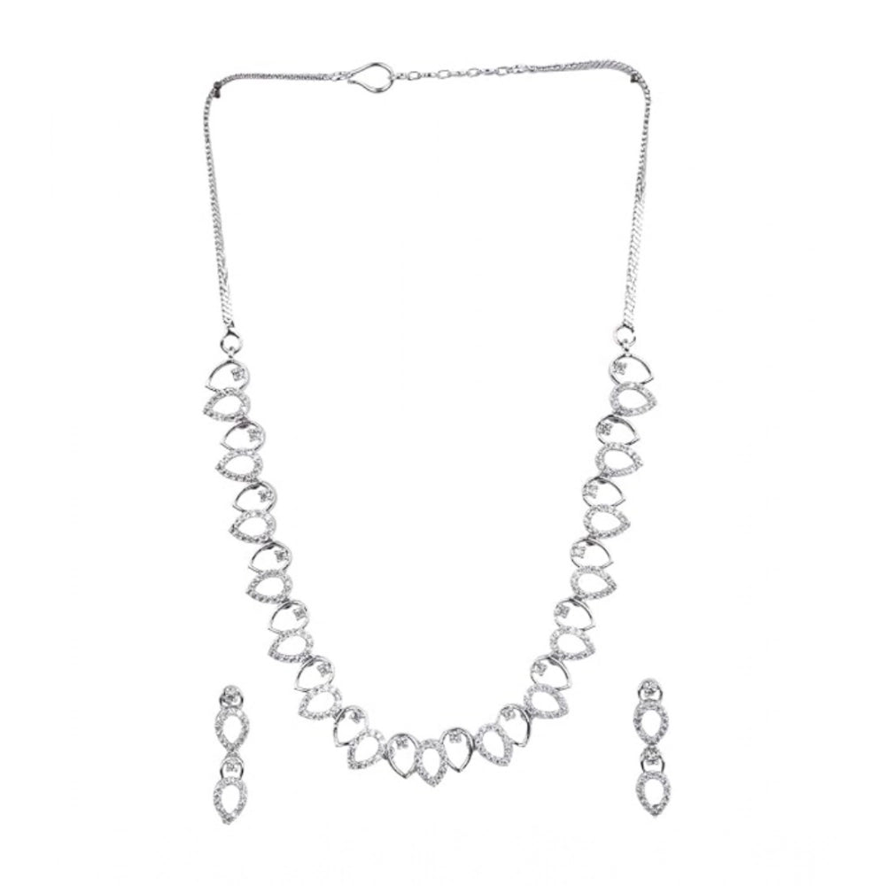 Generic Women's Brass Silver Plated Necklace set (Silver) Secondary image