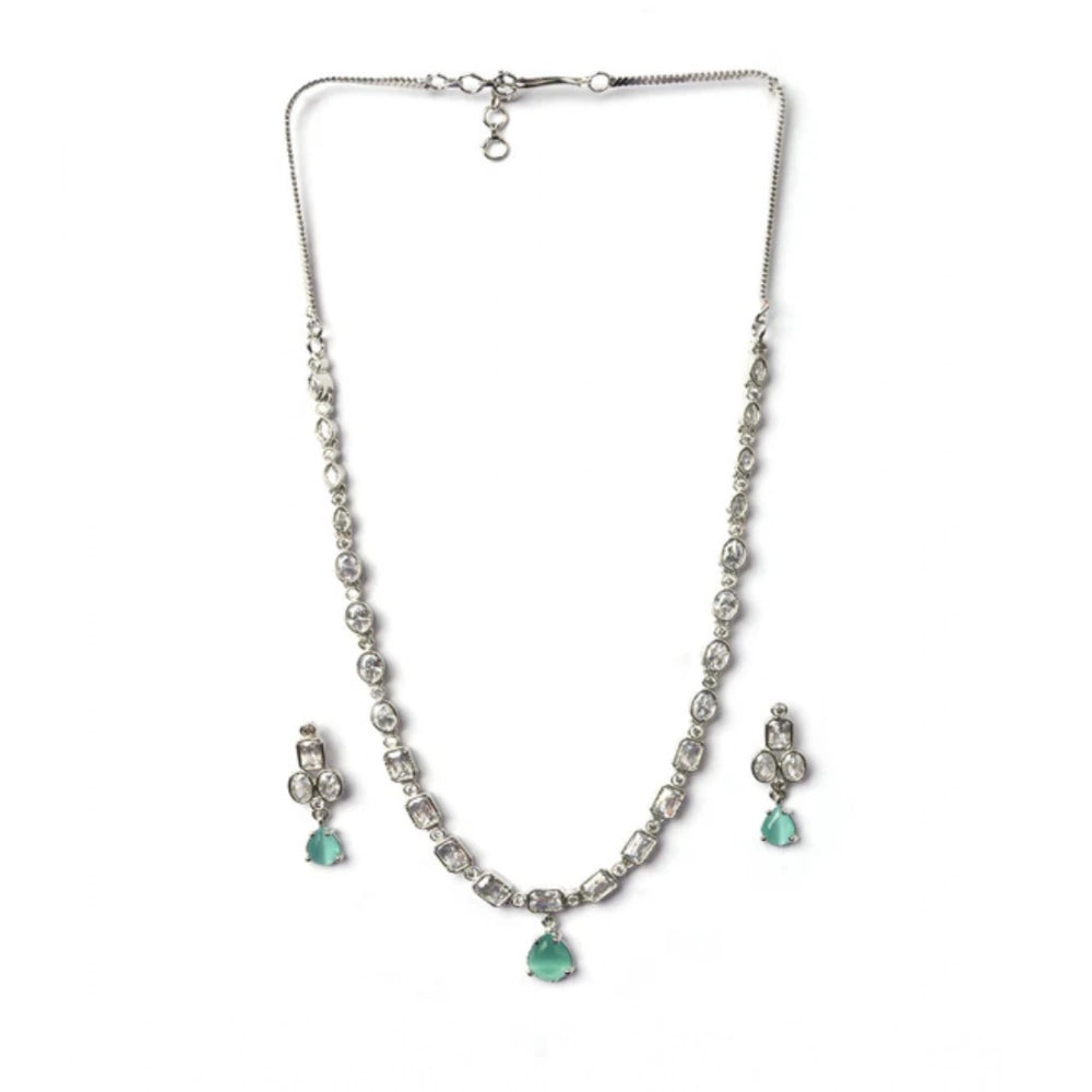 Generic Women's Brass Silver Plated Necklace set (Turquoise) Secondary image