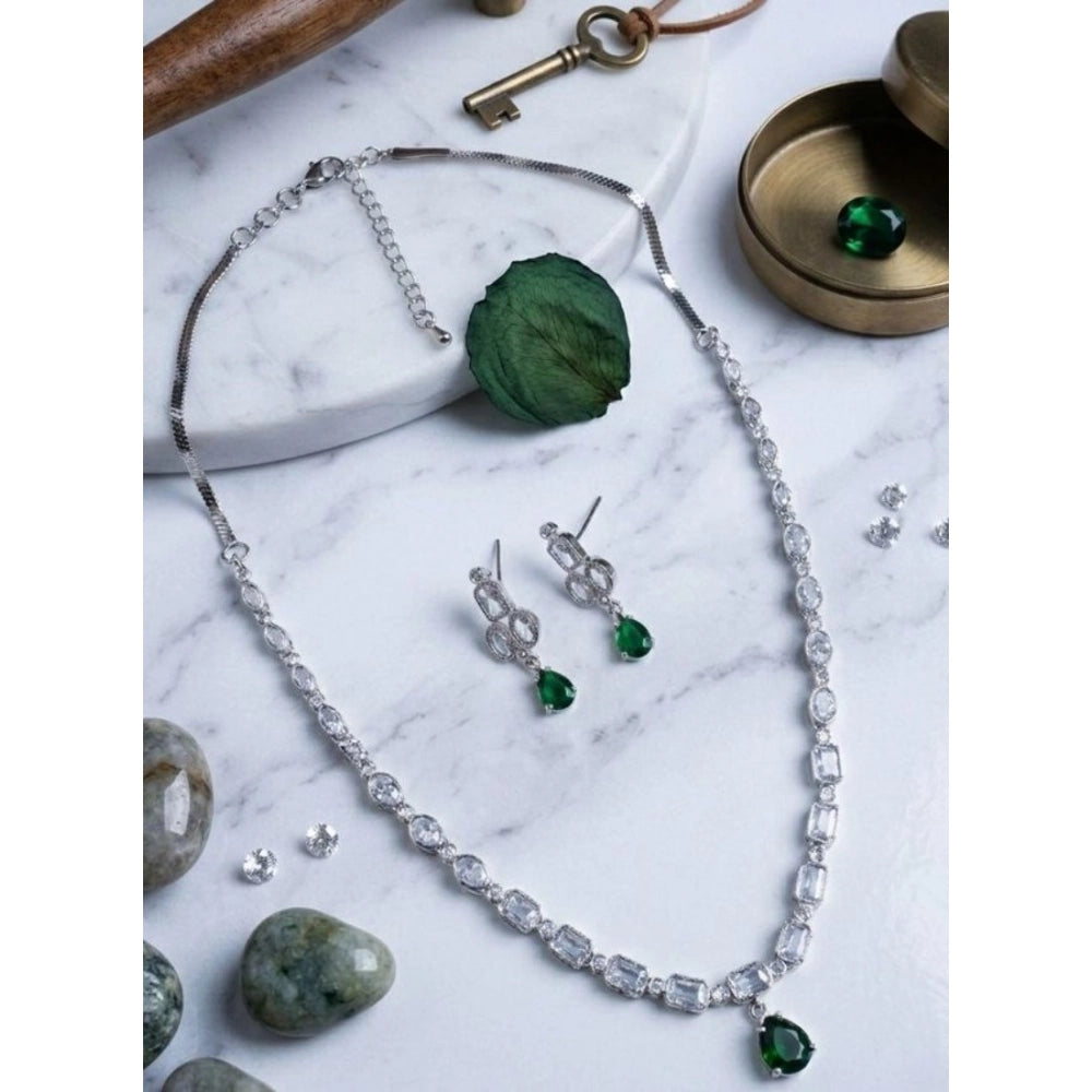 Generic Women's Brass Silver Plated Necklace set (Green) Main image