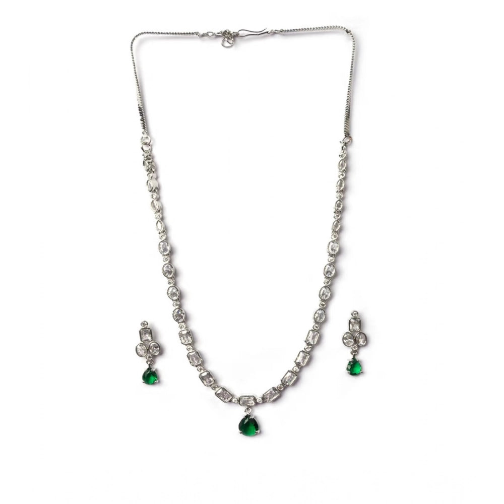 Generic Women's Brass Silver Plated Necklace set (Green) Secondary image