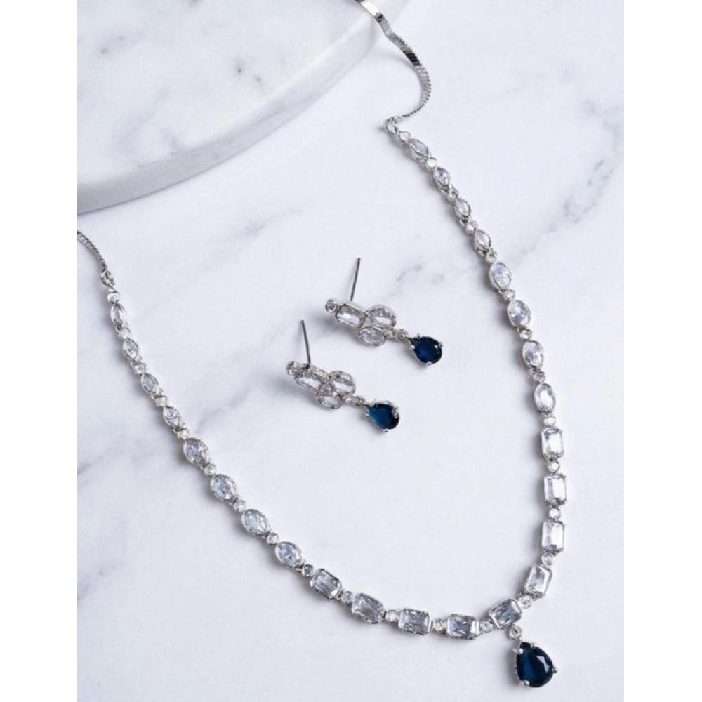 Generic Women's Brass Silver Plated Necklace set (Blue) Main image