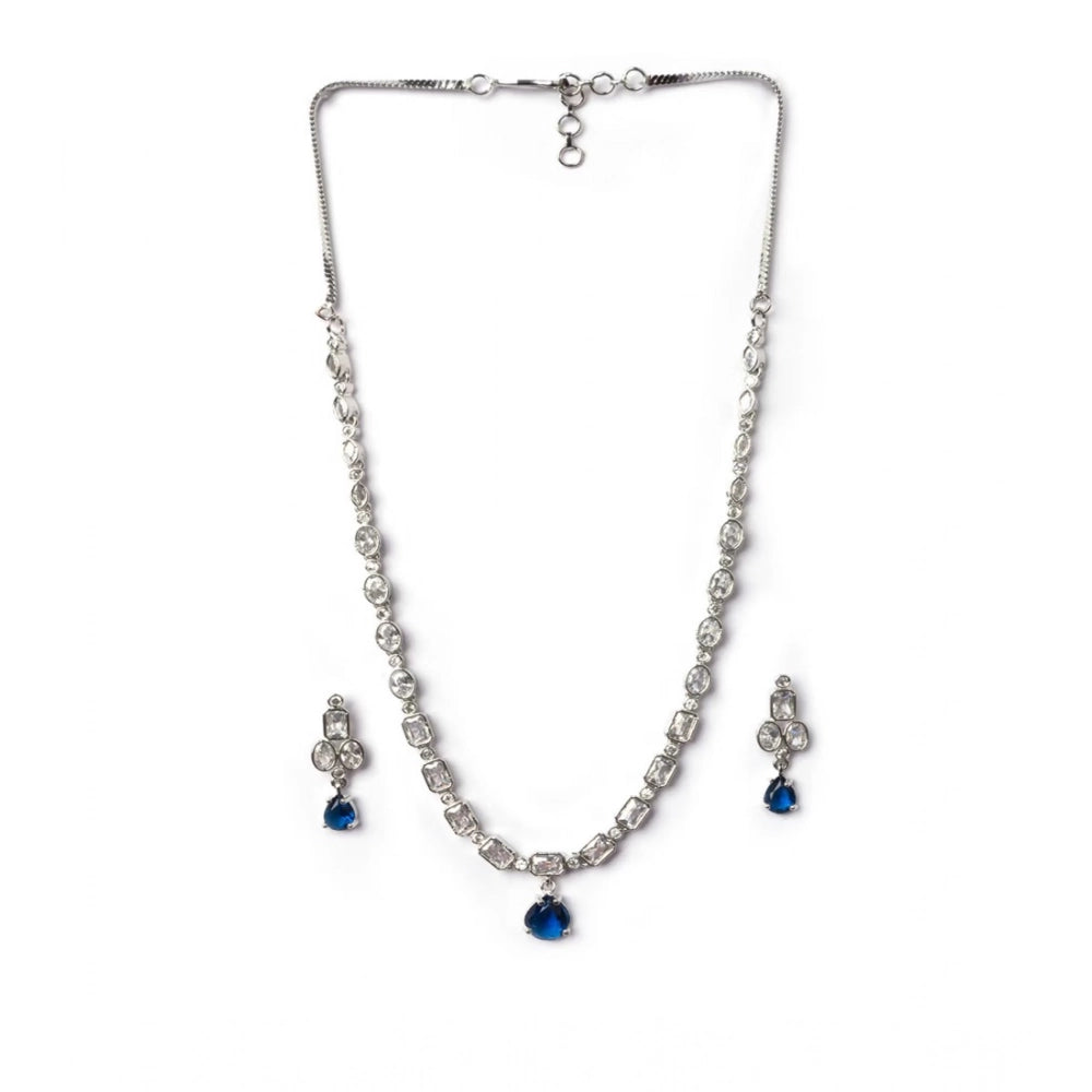 Generic Women's Brass Silver Plated Necklace set (Blue) Secondary image