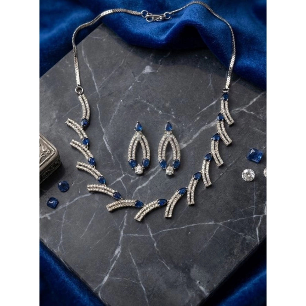 Generic Women's Brass Silver Plated Necklace set (Blue) Main image