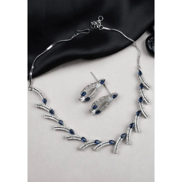 Generic Women's Brass Silver Plated Necklace set (Blue)