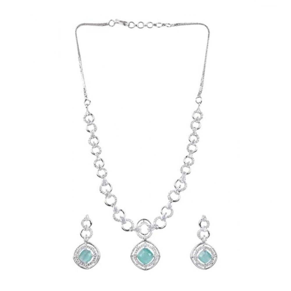 Generic Women's Brass Silver Plated Necklace set (Turquoise) Secondary image