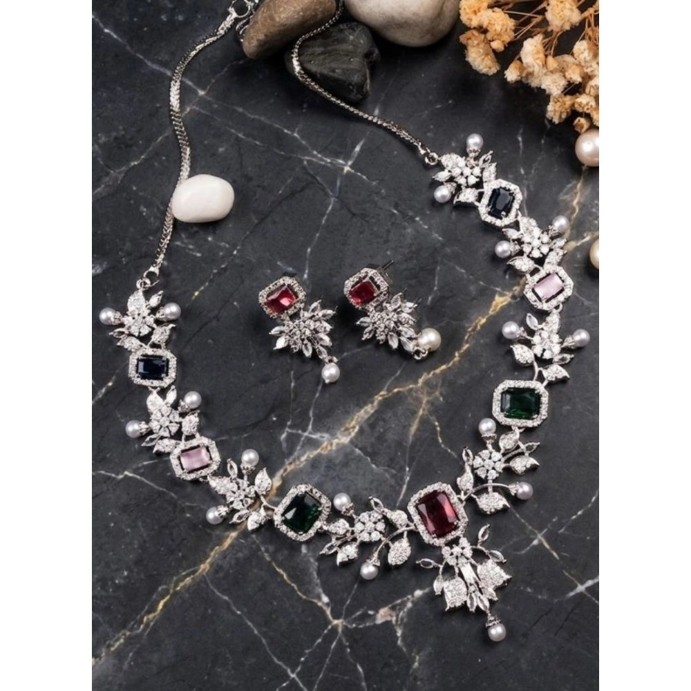 Generic Women's Brass Silver Plated Necklace set (Multicolor) Main image