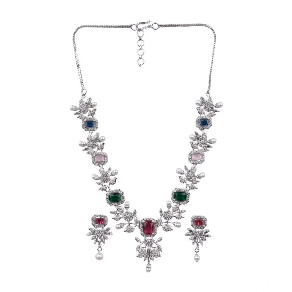 Generic Women's Brass Silver Plated Necklace set (Multicolor) Secondary image