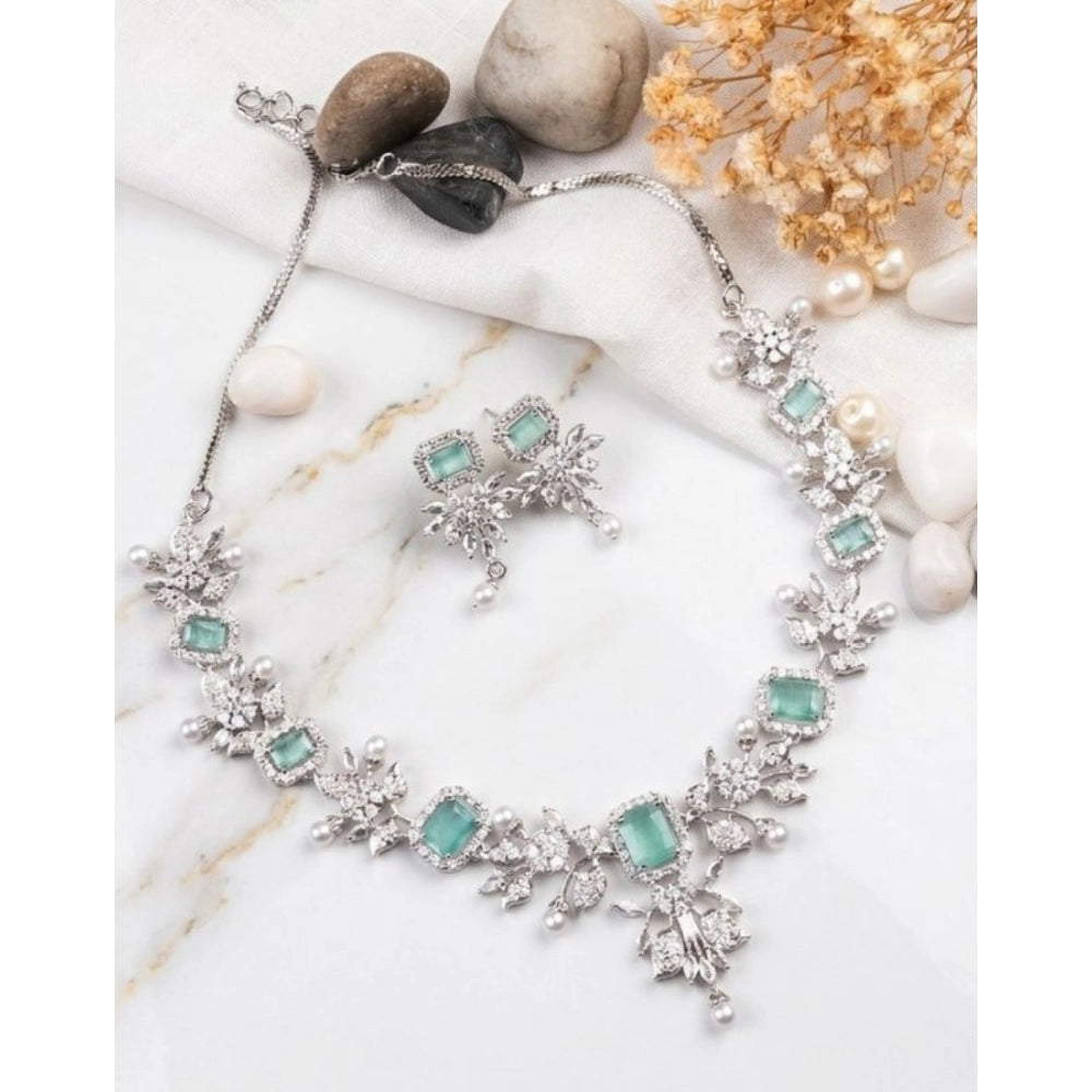 Generic Women's Brass Silver Plated Necklace set (Turquoise) Main image