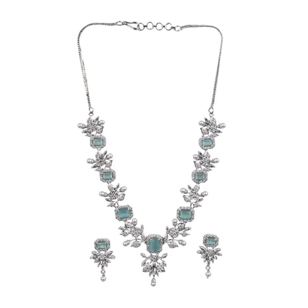 Generic Women's Brass Silver Plated Necklace set (Turquoise) Secondary image