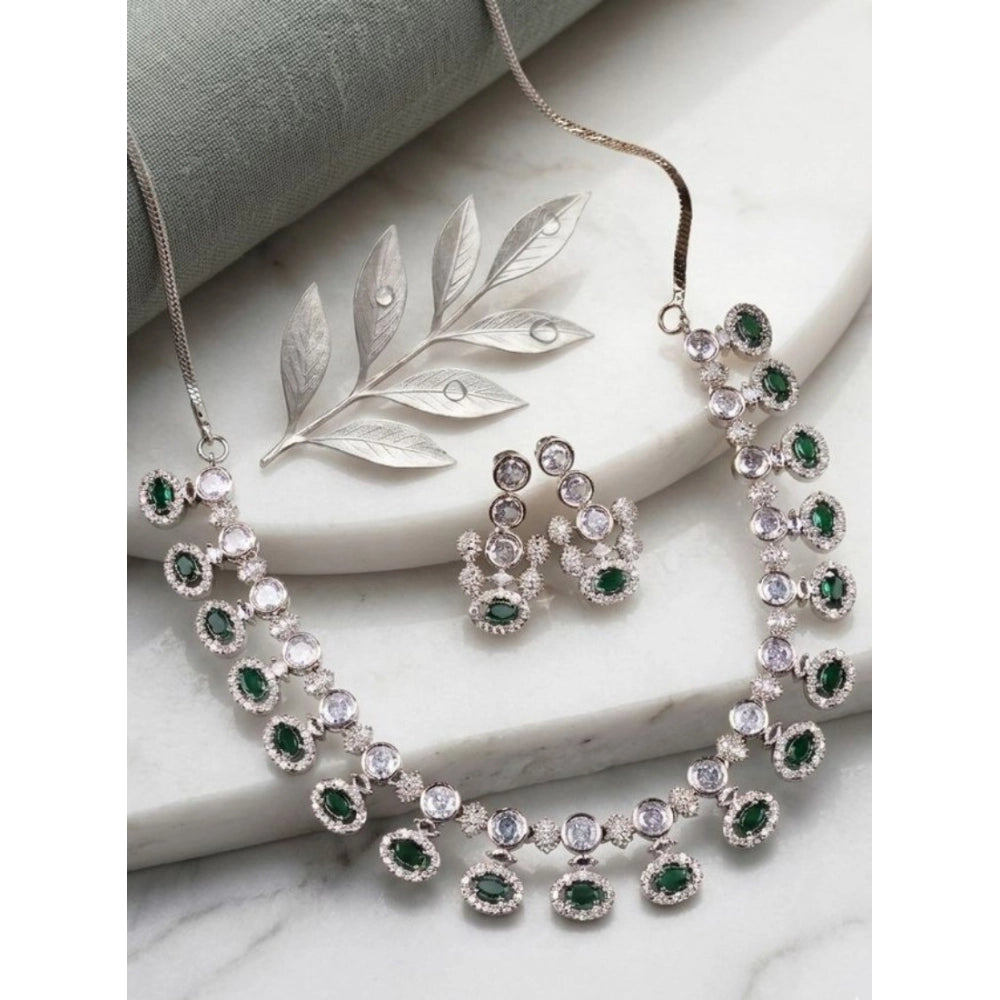 Generic Women's Brass Silver Plated Necklace set (Green) Main image