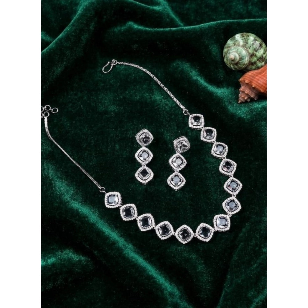 Generic Women's Brass Silver Plated Necklace set (White) Main image