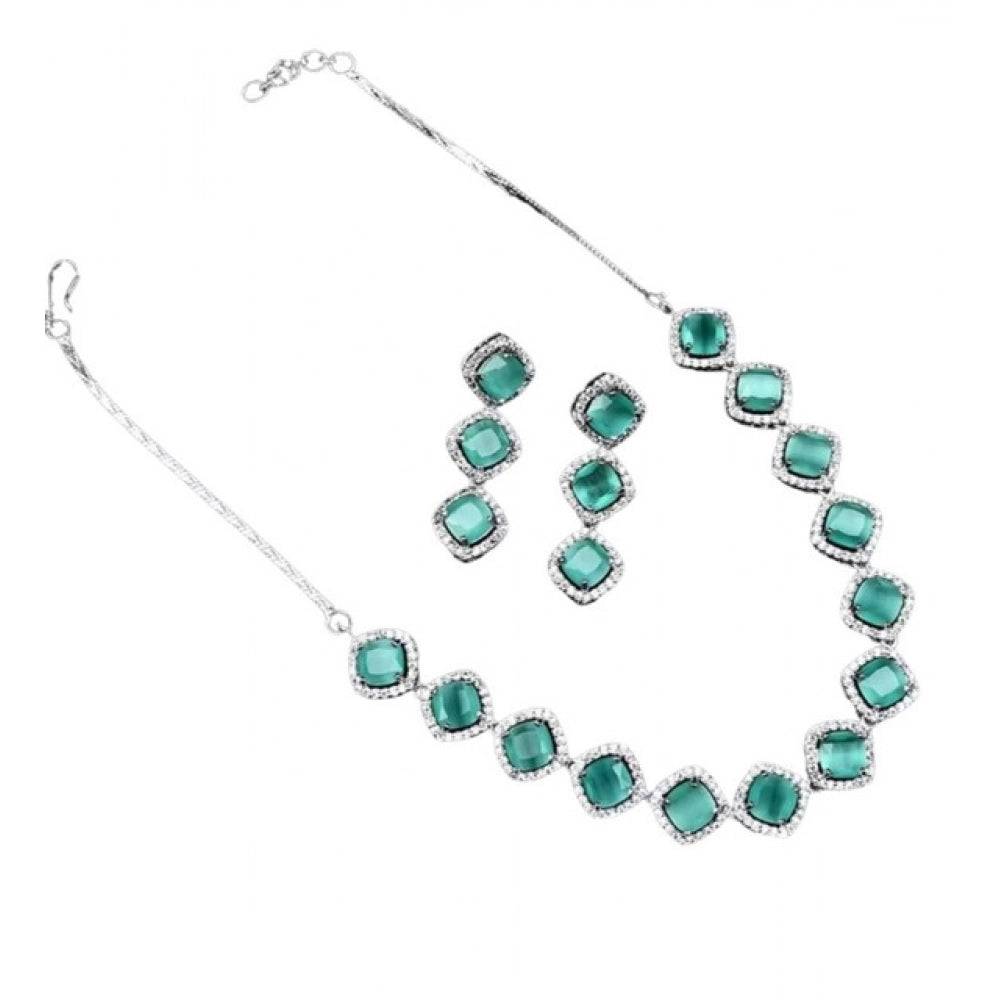 Generic Women's Brass Silver Plated Necklace set (Turquoise) Secondary image