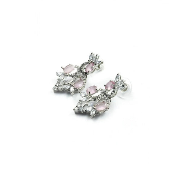 Generic Women's Brass Silver Plated Necklace set (Pink)