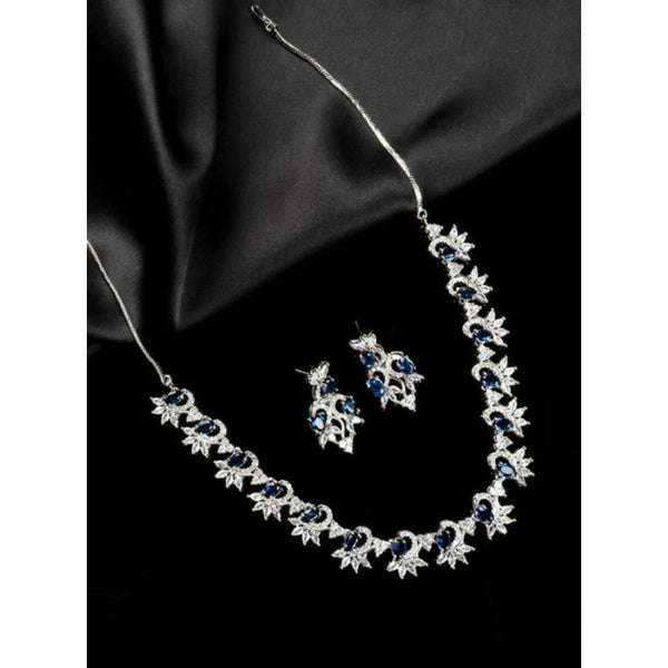 Generic Women's Brass Silver Plated Necklace set (Blue)