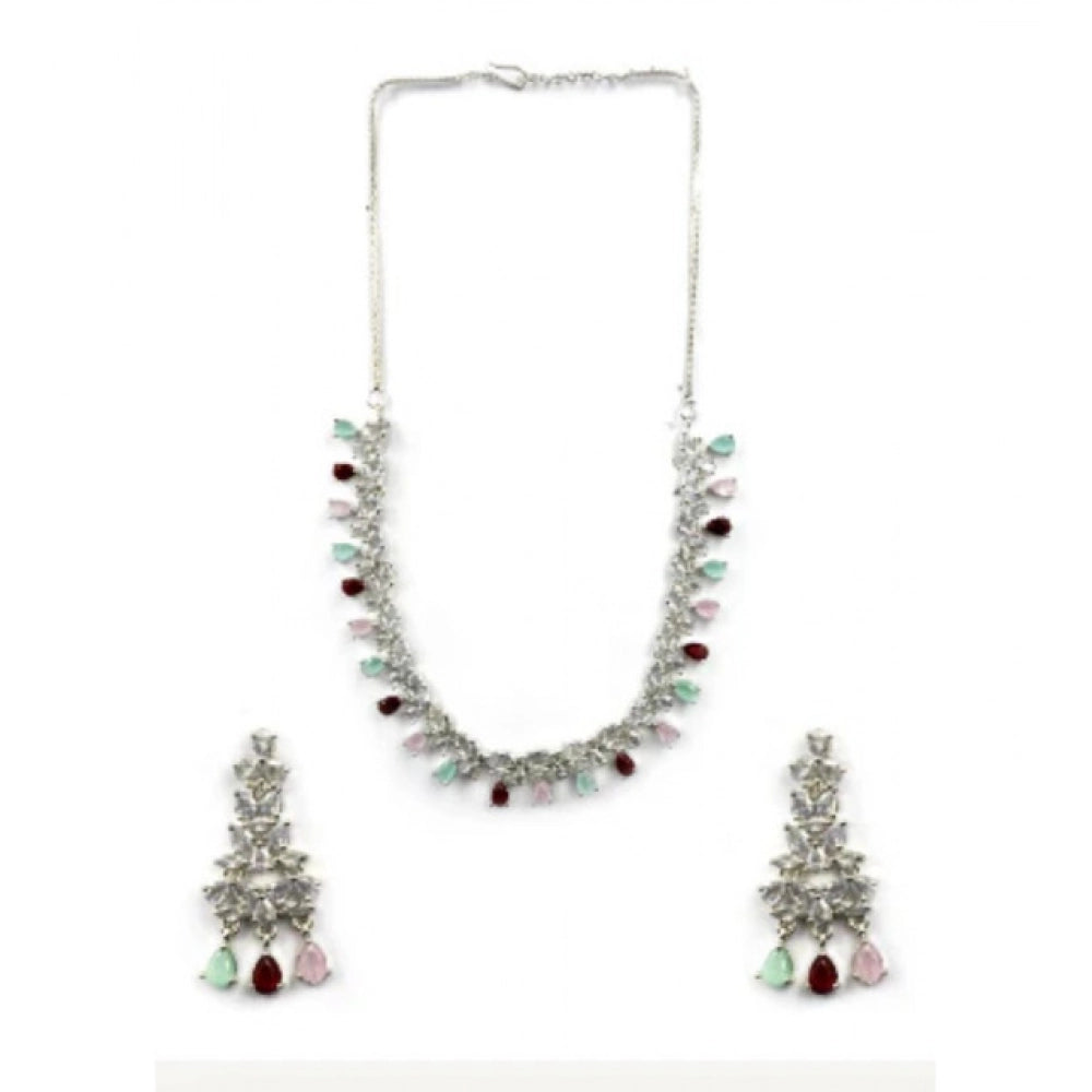 Generic Women's Brass Silver Plated Necklace set (Multicolor) Secondary image