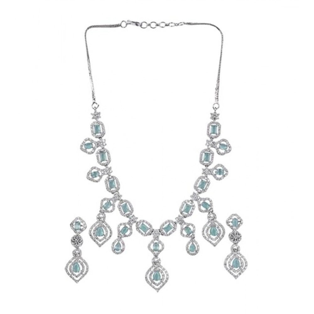 Generic Women's Brass Silver Plated Necklace set (Turquoise) Secondary image
