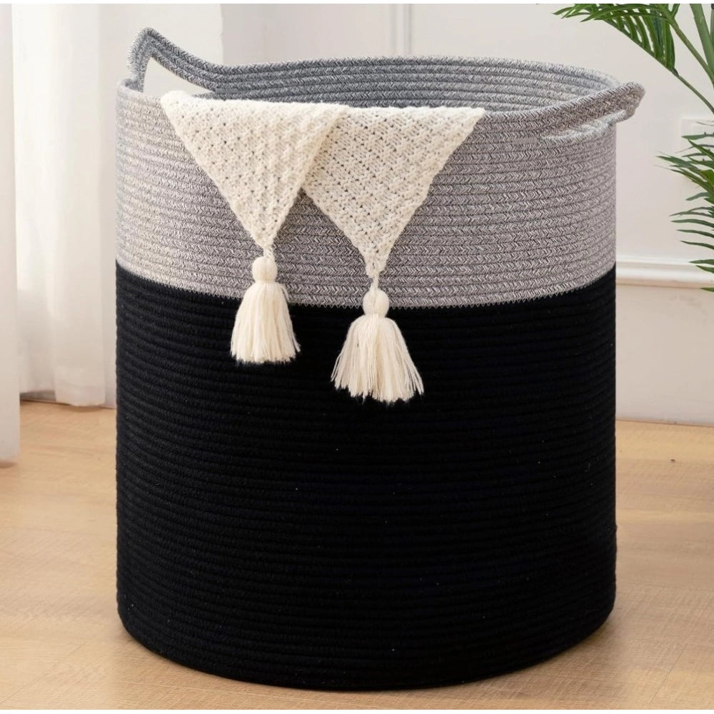 Generic Cotton 12x14 Inch-1 Pcs Storage Basket For Clothes With Out Lid (Gray-Black) Main image