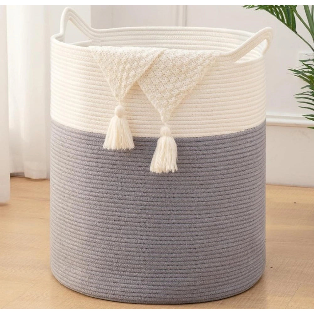 Generic Cotton 12x14 Inch-1 Pcs Storage Basket For Clothes With Out Lid (Gray-White) Main image