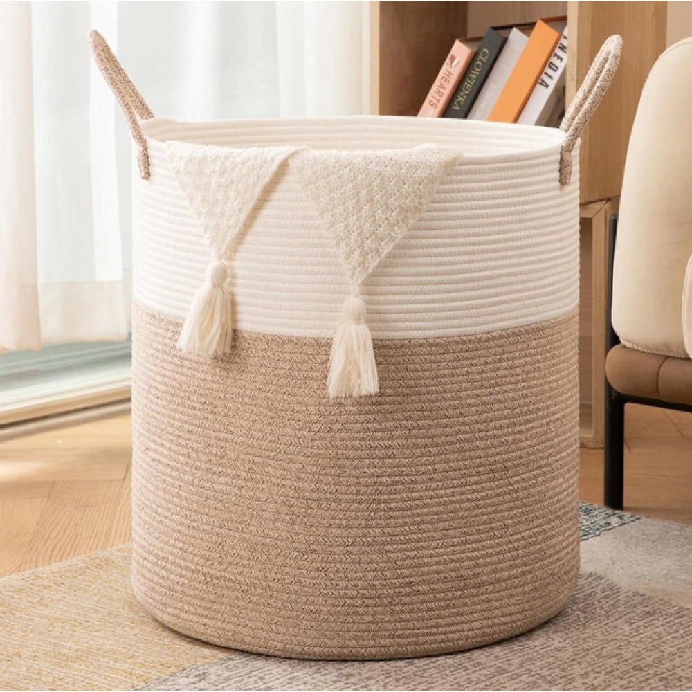 Generic Cotton 12x14 Inch-Kidi-Handle Storage Basket For Clothes With Out Lid (Kidi-White) Main image