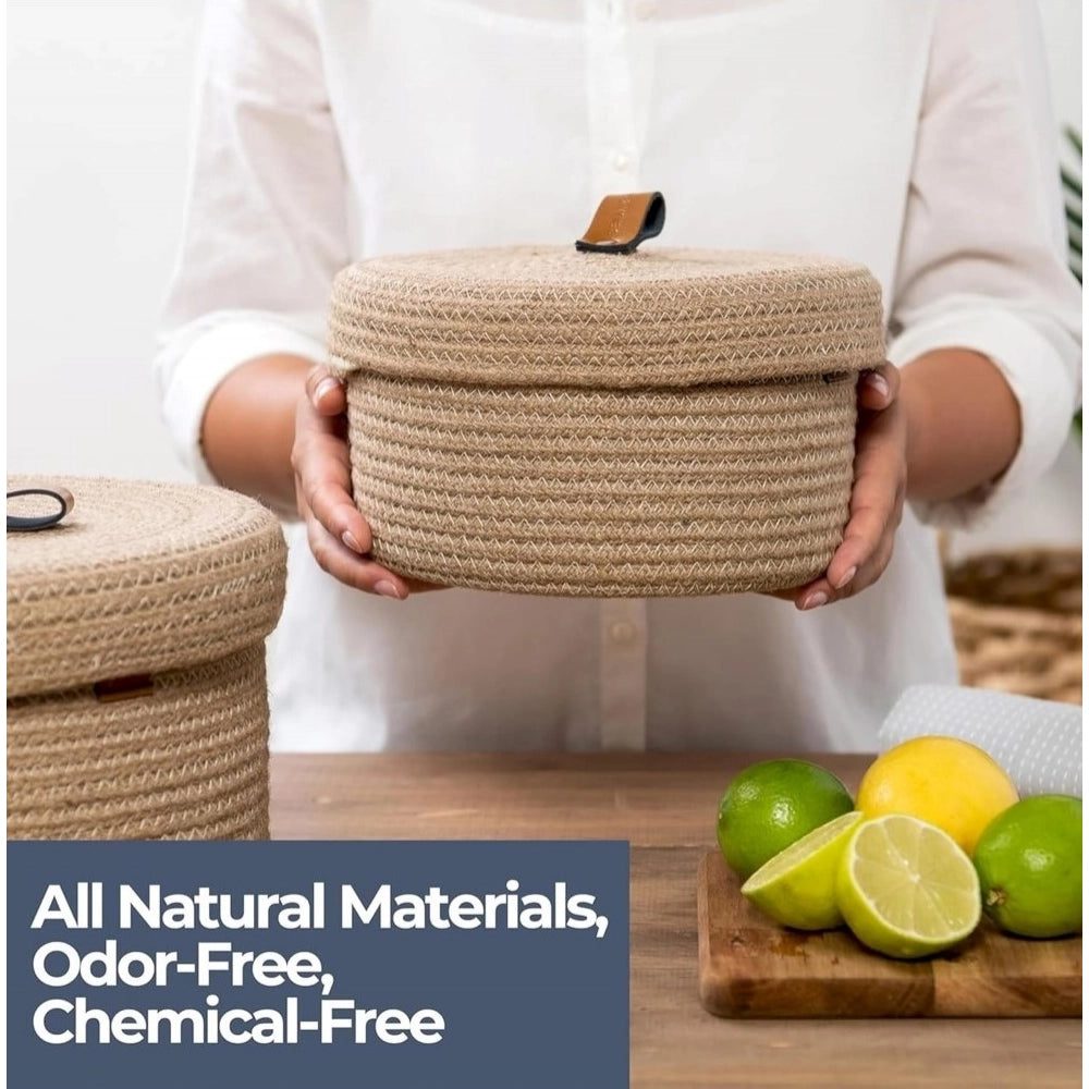 Generic Cotton 2 Pcs Set Roti Box Storage Basket With Lid (Beige) Main image