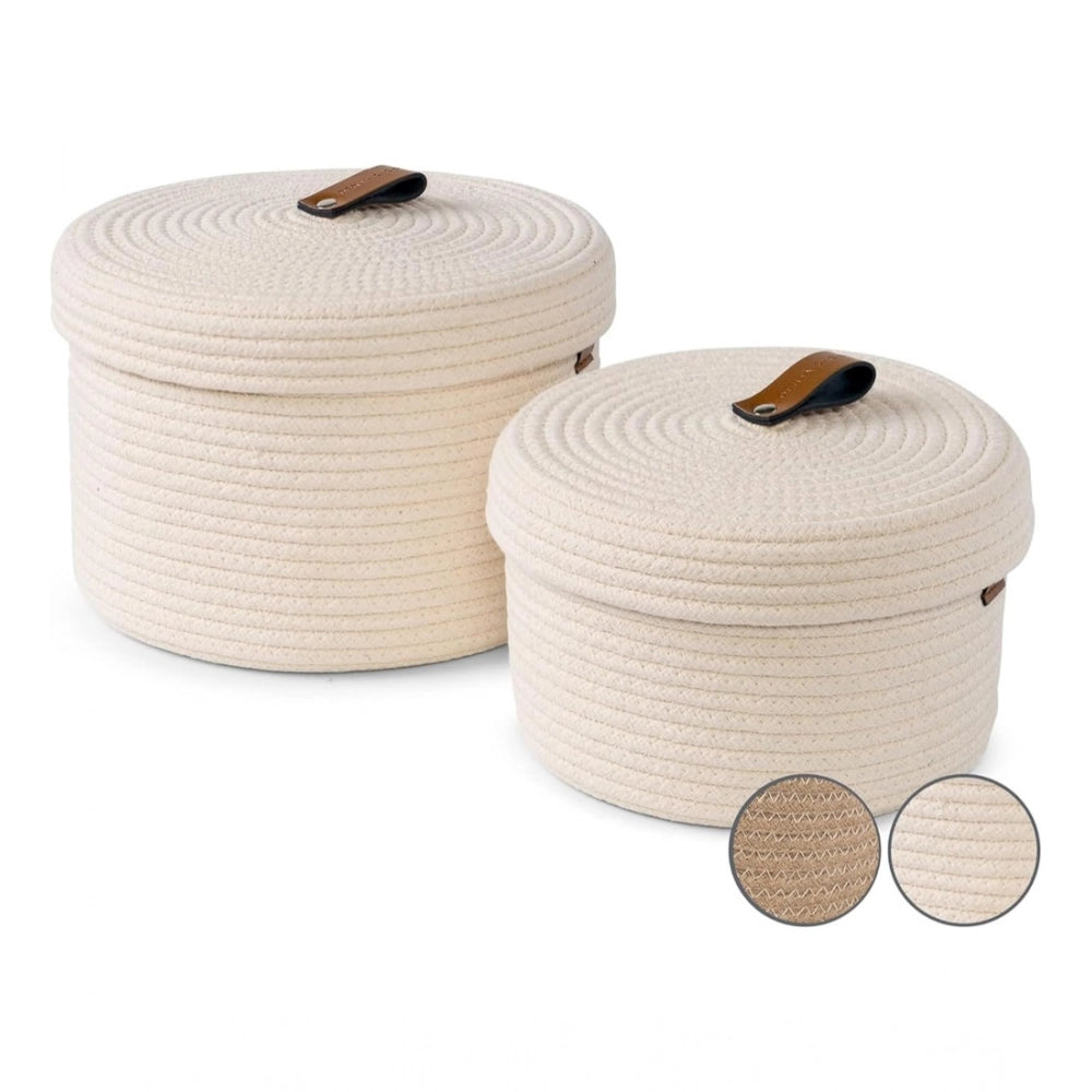 Generic Cotton 2 Pcs Set Roti Box Storage Basket With Lid (White) Secondary image