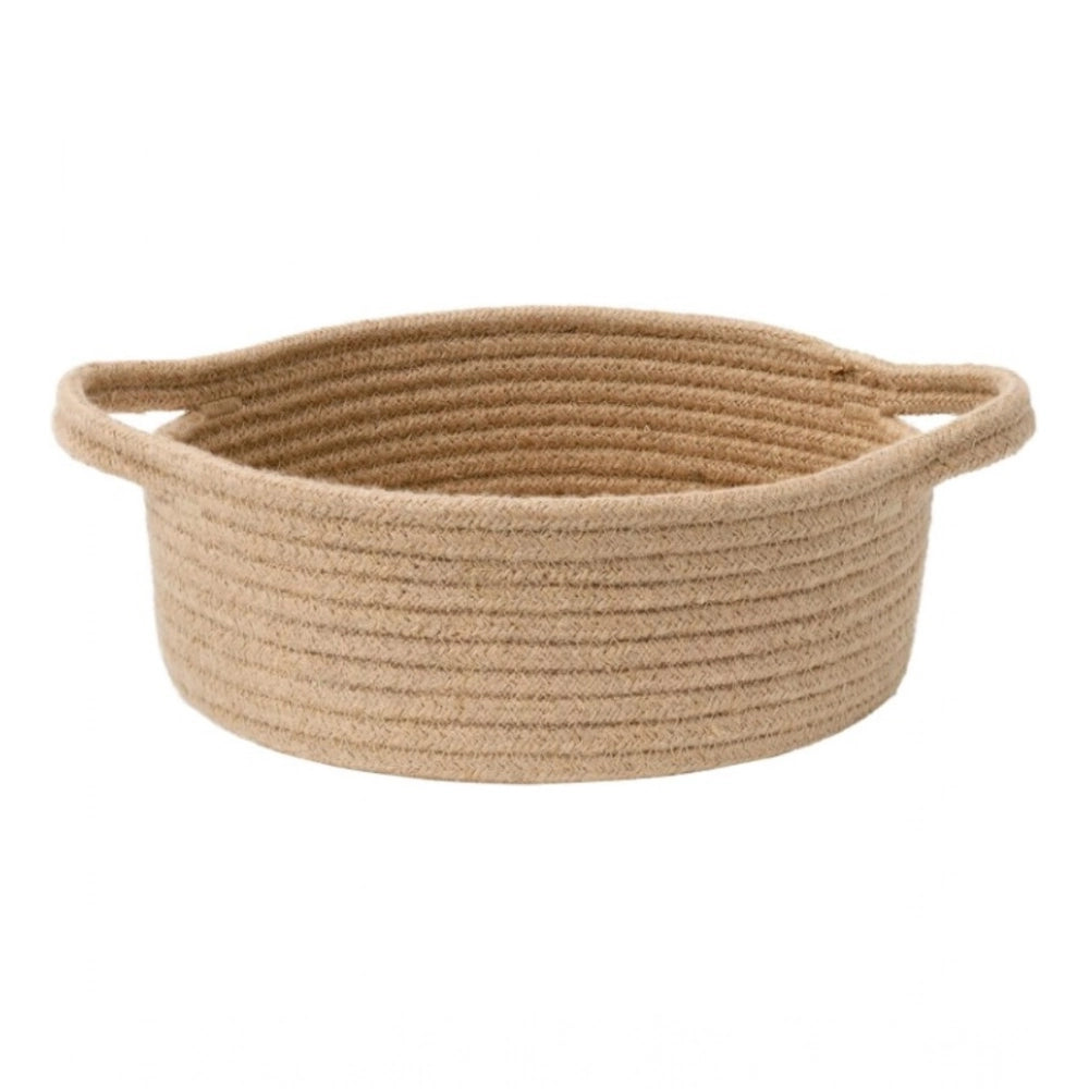 Generic Cotton 8x3 Inch Round Bedside Organizer With Out Lid (Beige) Secondary image